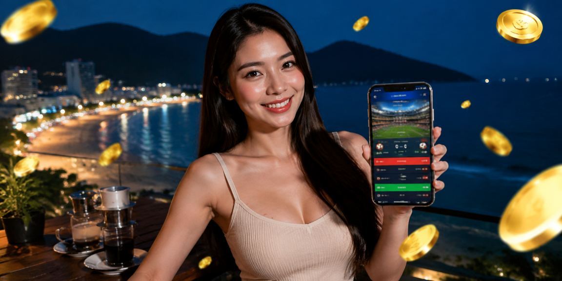 Người dùng trải nghiệm casino trực tuyến trên điện thoại di động tại Côn Đảo trong quán cà phê