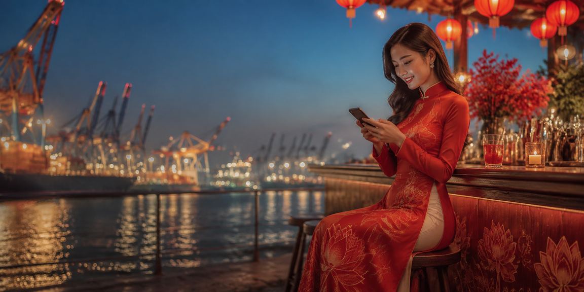 Người dùng Hải Phòng đặt cược thể thao trực tuyến qua ứng dụng di động trong trang phục áo dài